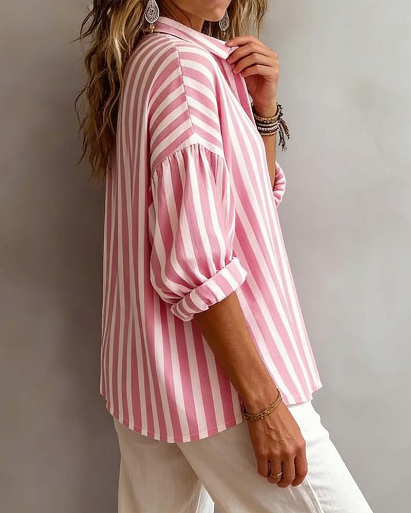 Deborah | Wide Striped Blouse with Collar | The Bellemont Sisters Australia
