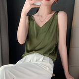 Lily | Women’s Classic Relaxed Fit Draped Satin Tanks – Army Green | The Bellemont Sisters Australia