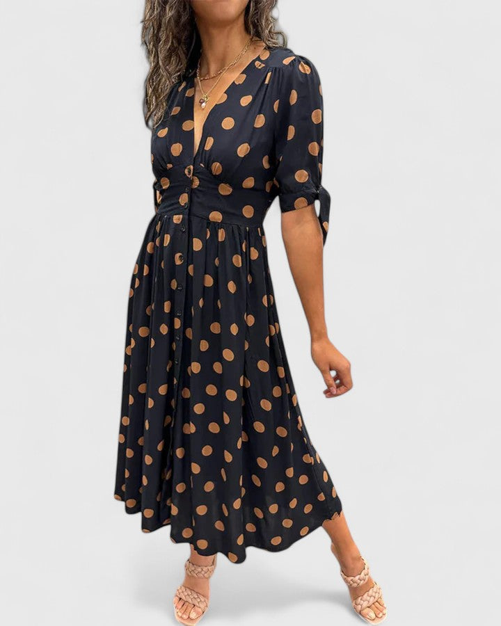 Colette | Sophisticated Polka Dot Dress – Black | The Bellemont Sisters Australia