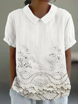 Lily | Floral Embroidered Shirt – White | The Bellemont Sisters Australia