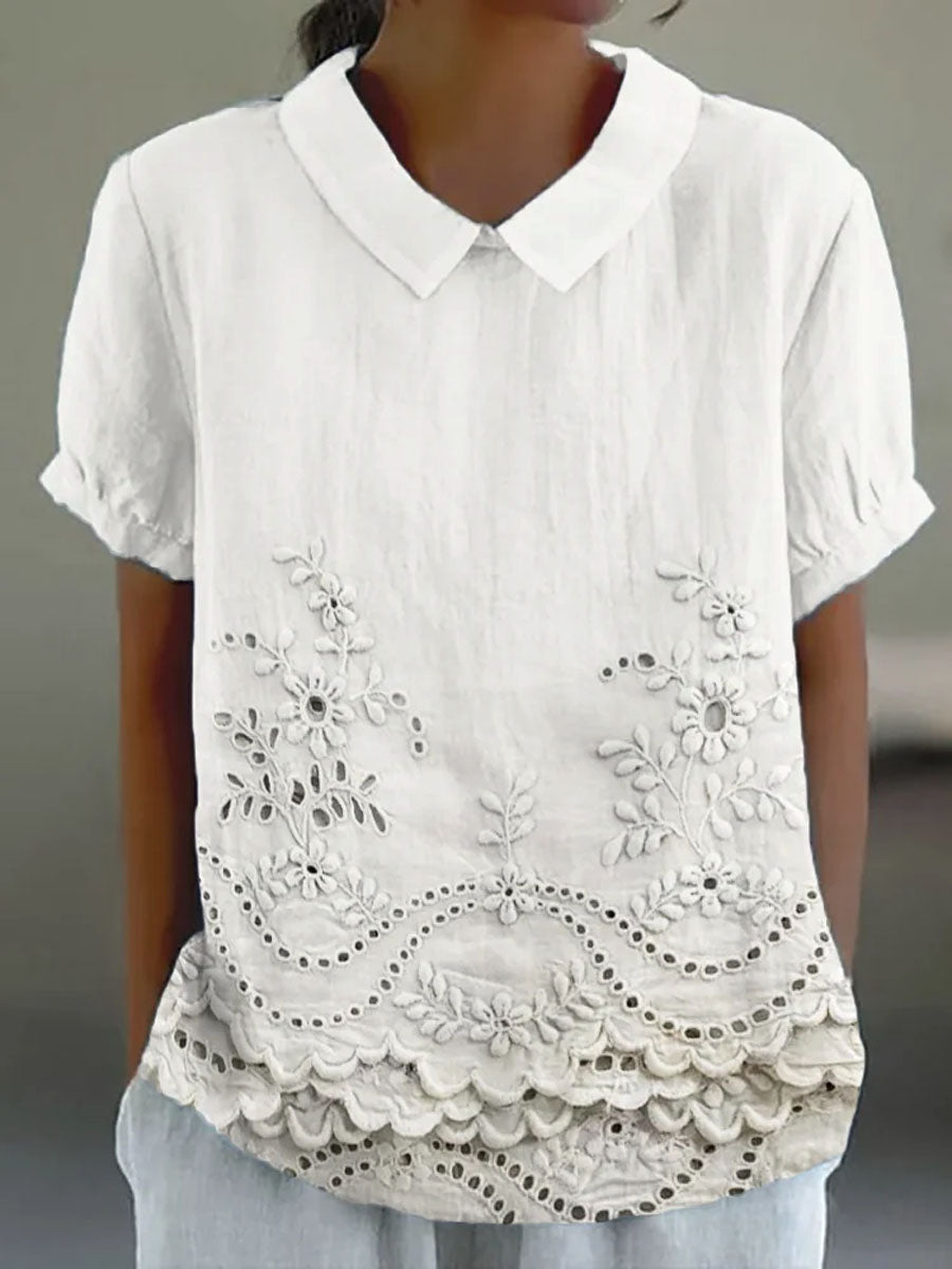 Lily | Floral Embroidered Shirt – White | The Bellemont Sisters Australia