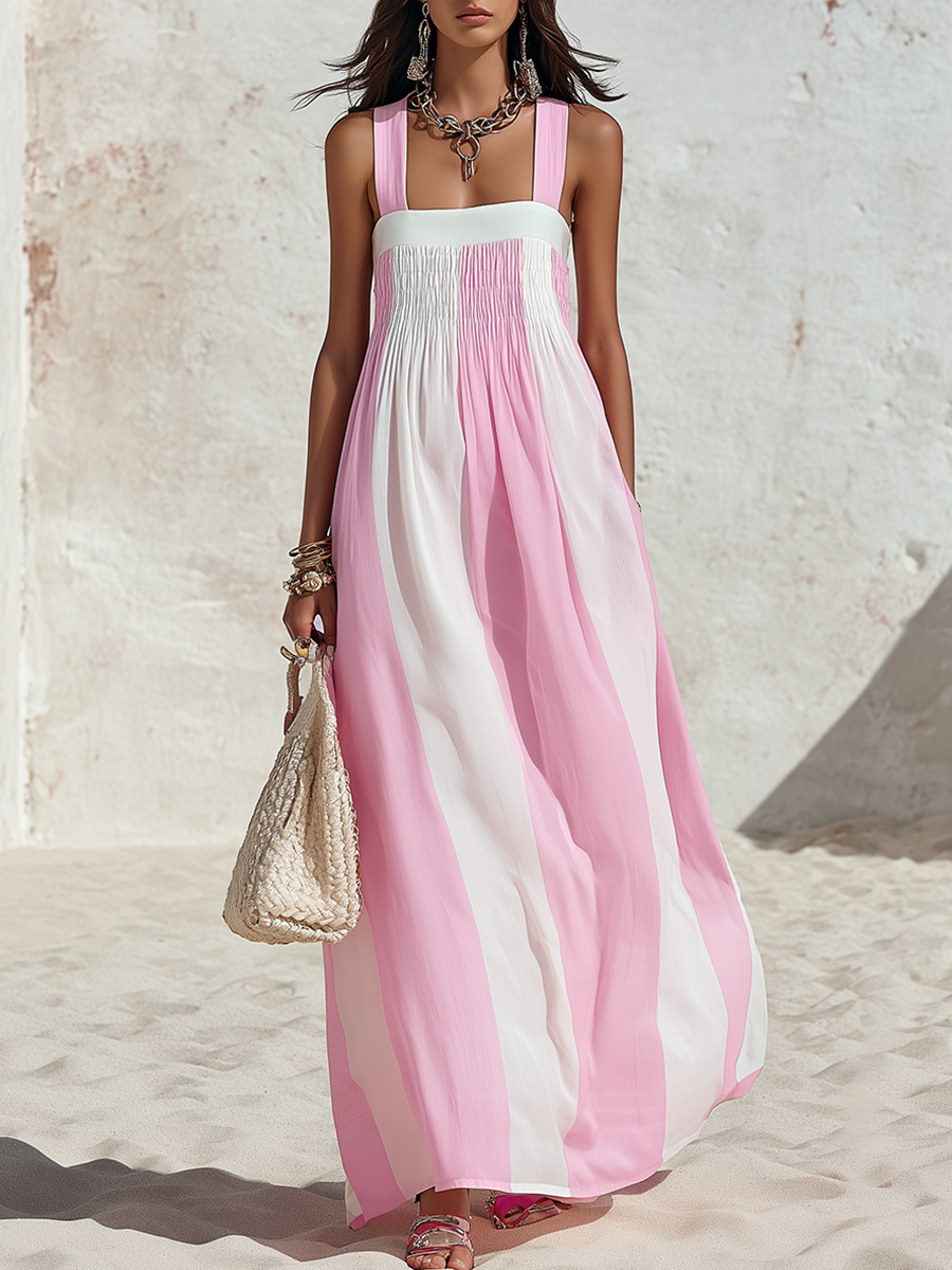 Resort Style Square Neck Sleeveless Striped Chiffon Maxi Dress | The Bellemont Sisters Australia