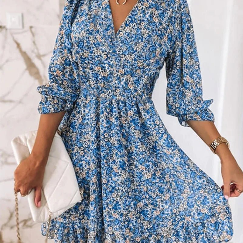 Keely | Elegant Floral Dress – Blue | The Bellemont Sisters Australia