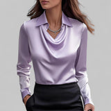Rose | Women’s Draped Neck Long Sleeve Satin Blouses – Purple | The Bellemont Sisters Australia