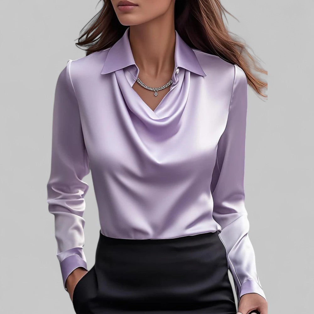 Rose | Women’s Draped Neck Long Sleeve Satin Blouses – Purple | The Bellemont Sisters Australia