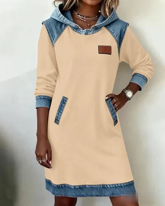 Lunariae – Casual Contrast Hoodie Dress – Beige | The Bellemont Sisters Australia