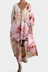 Isalinde | Comfortable V-Neck Dress – Pink Flowers | The Bellemont Sisters Australia