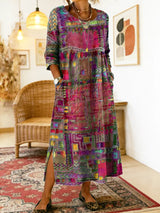 Manuela | Printed Dress with Ethnic Patchwork – Pink | The Bellemont Sisters Australia