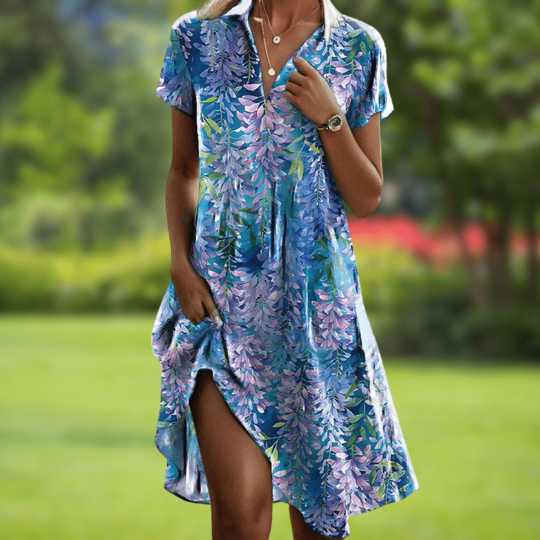 Sara | Elegant Flowing Dress – Blue | The Bellemont Sisters Australia