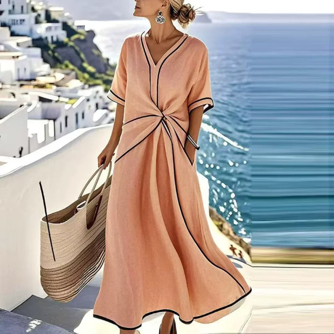 Sandra | Elegant Twist Front Loose Fit Summer Maxi Dress – Orange | The Bellemont Sisters Australia