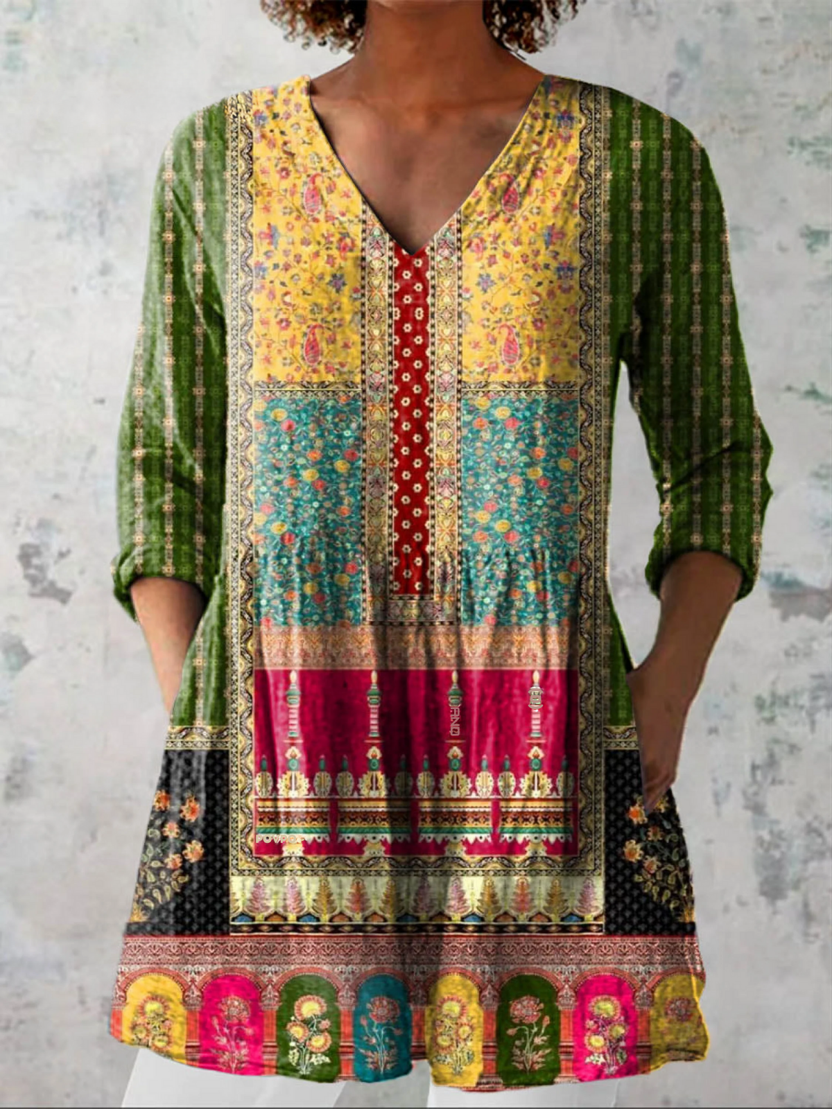 Emilie | Long Blouse with V-Neck – Multicolor | The Bellemont Sisters Australia