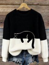Aileen™ | Elegant Cat Print Oversized Sweater – Black | The Bellemont Sisters Australia