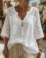 Cynthia | V-Neck Blouse with Lace Detail – White | The Bellemont Sisters Australia