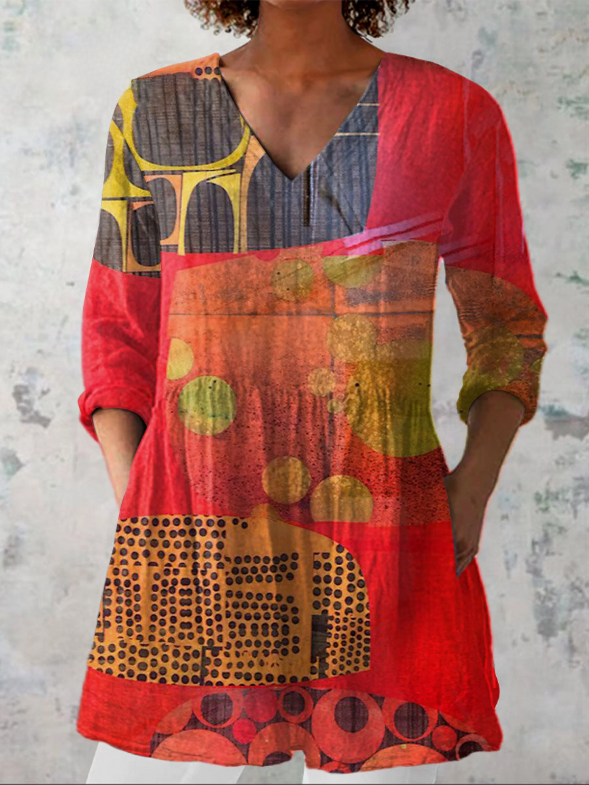 Lucie | Long Blouse with V-Neck – Red | The Bellemont Sisters Australia