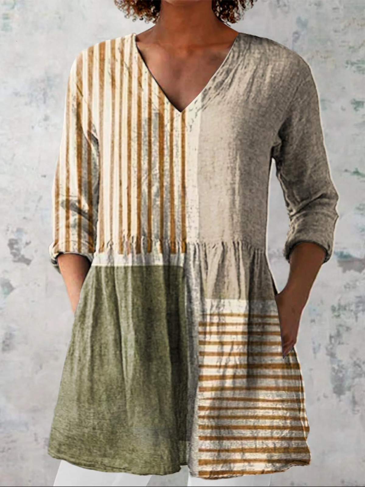 Camille | Long Blouse with V-Neck – Multicolor | The Bellemont Sisters Australia