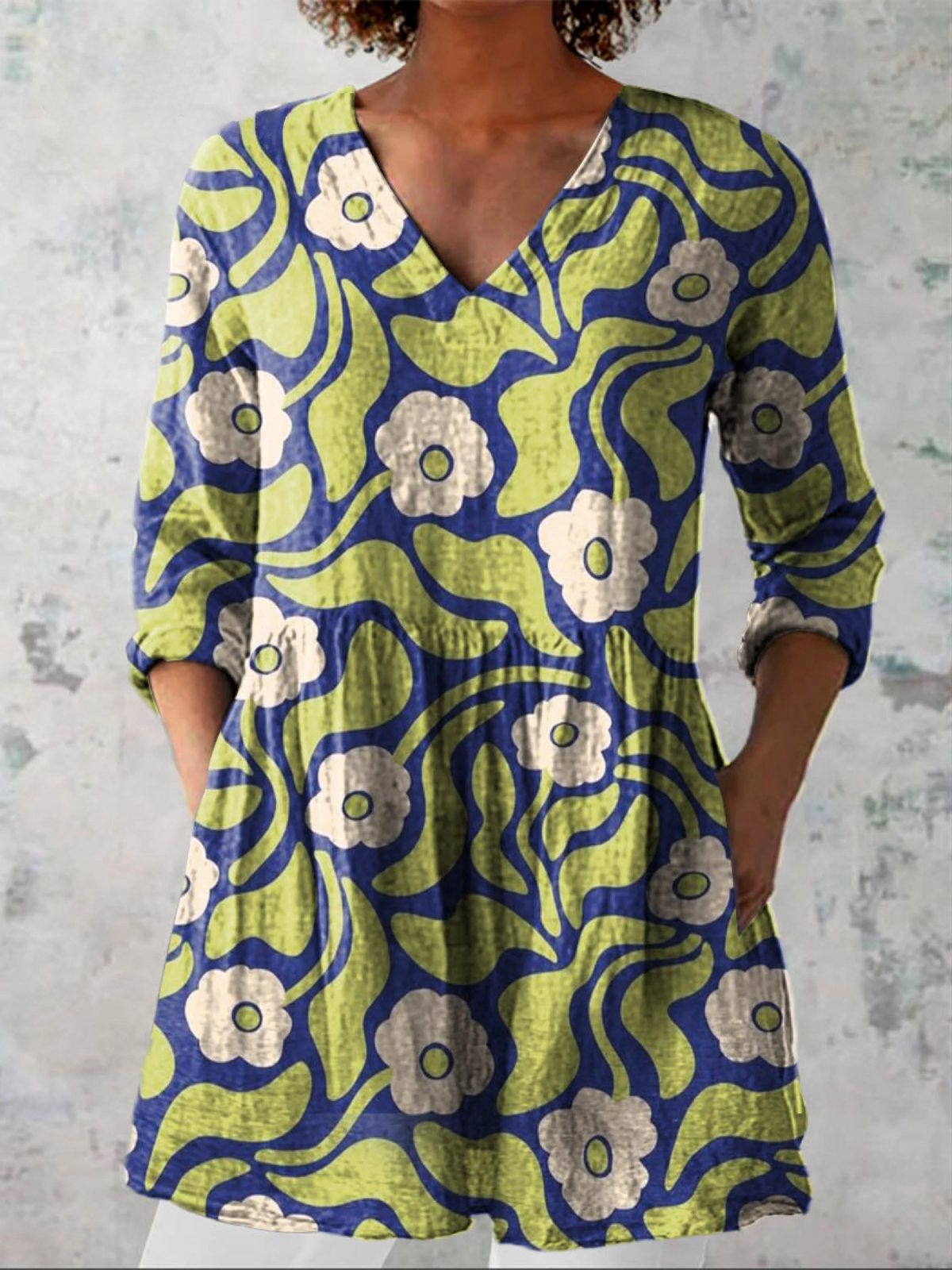 Elodie | Long Blouse with V-Neck – Green | The Bellemont Sisters Australia