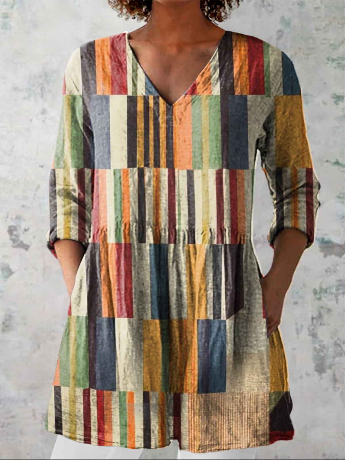 Chloe | Long Blouse with V-Neck – Multicolor | The Bellemont Sisters Australia