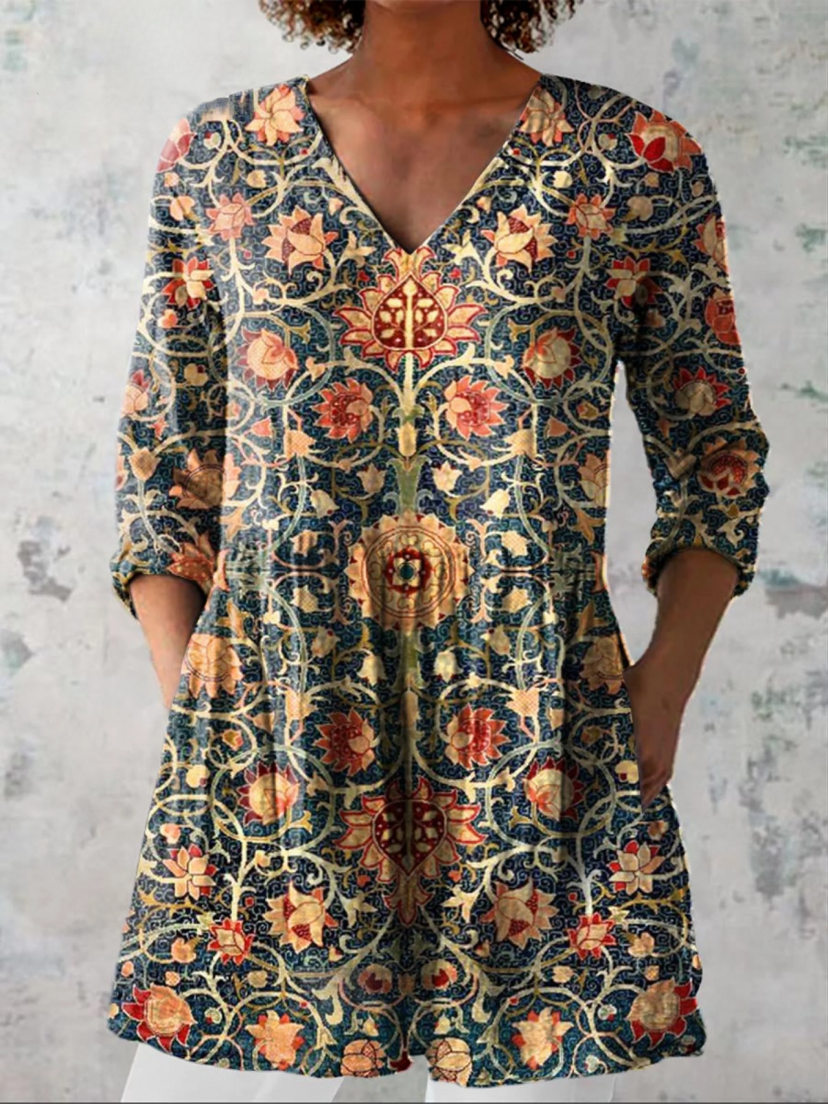 Celine | Long Blouse with V-Neck – Multicolor | The Bellemont Sisters Australia