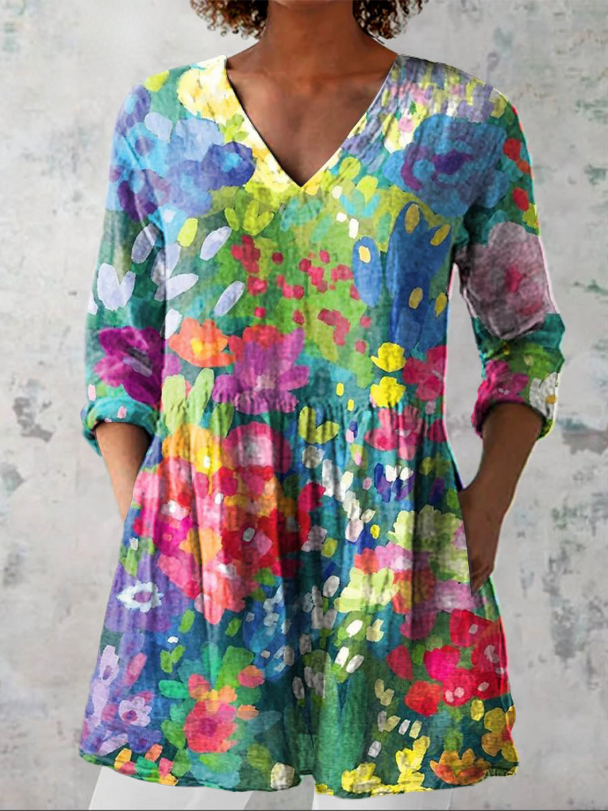 Maelle | Long Blouse with V-Neck – Multicolor | The Bellemont Sisters Australia