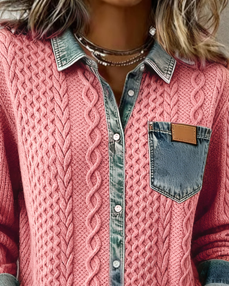 Long-Sleeve Shirt with Denim Patchwork | The Bellemont Sisters Australia
