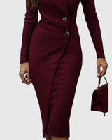 Luned | Burgundy Wrap-Style Buttoned Midi Dress | The Bellemont Sisters Australia