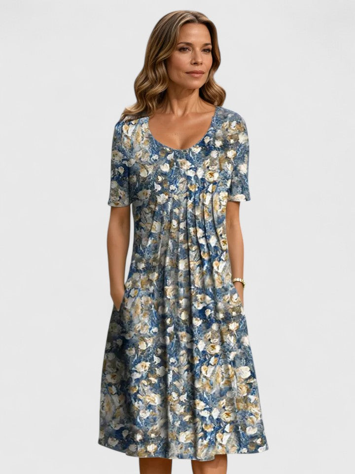 Valorynn | Elegant Dress – Light Blue Flowers | The Bellemont Sisters Australia