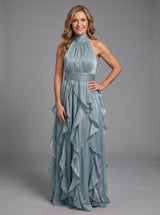 Orea™ High Neck Gathered Ruffle Layers Maxi Dress – Dusty Blue | The Bellemont Sisters Australia