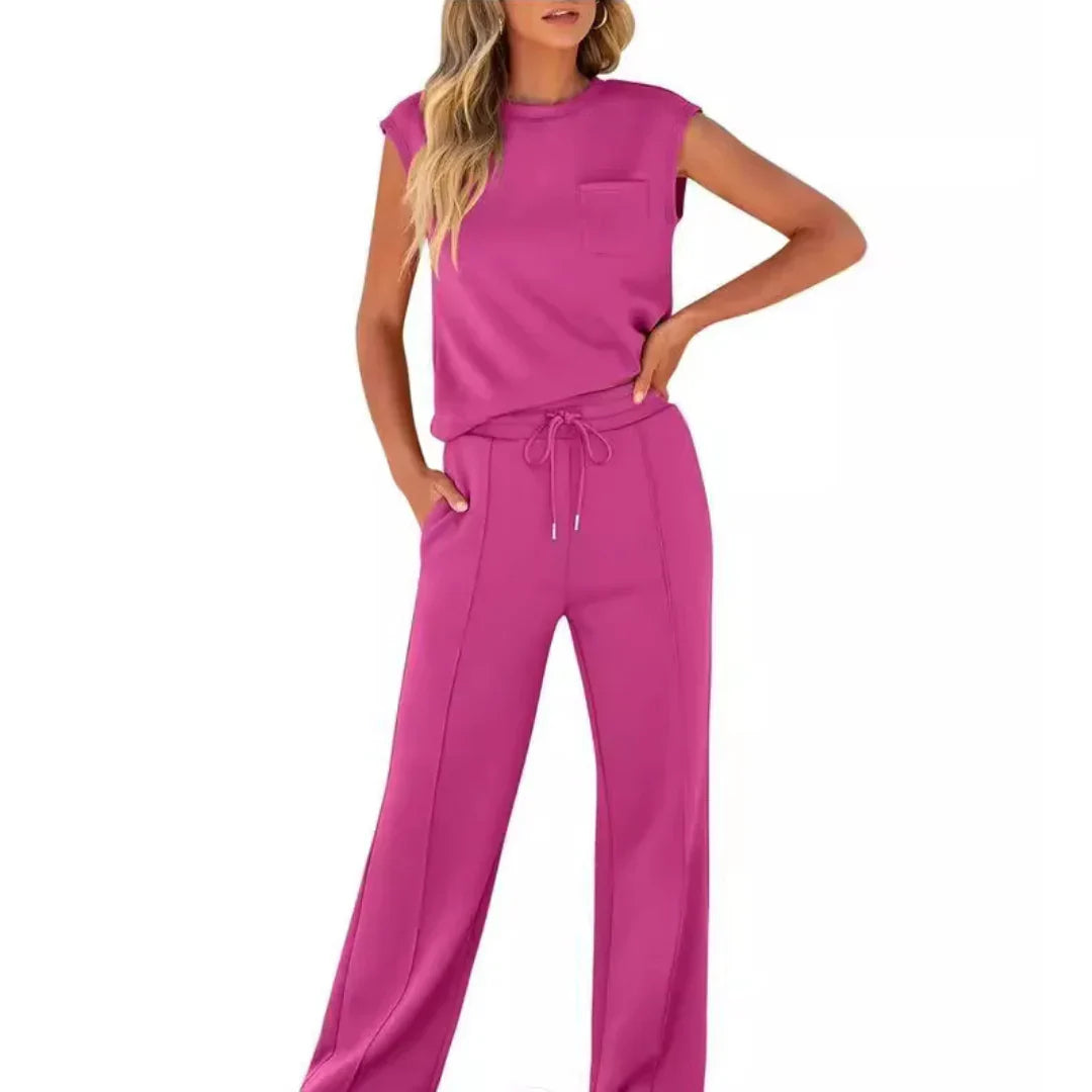 KAIYA™ – Casual Summer Lounge Co-Ord – Rose Red | The Bellemont Sisters Australia