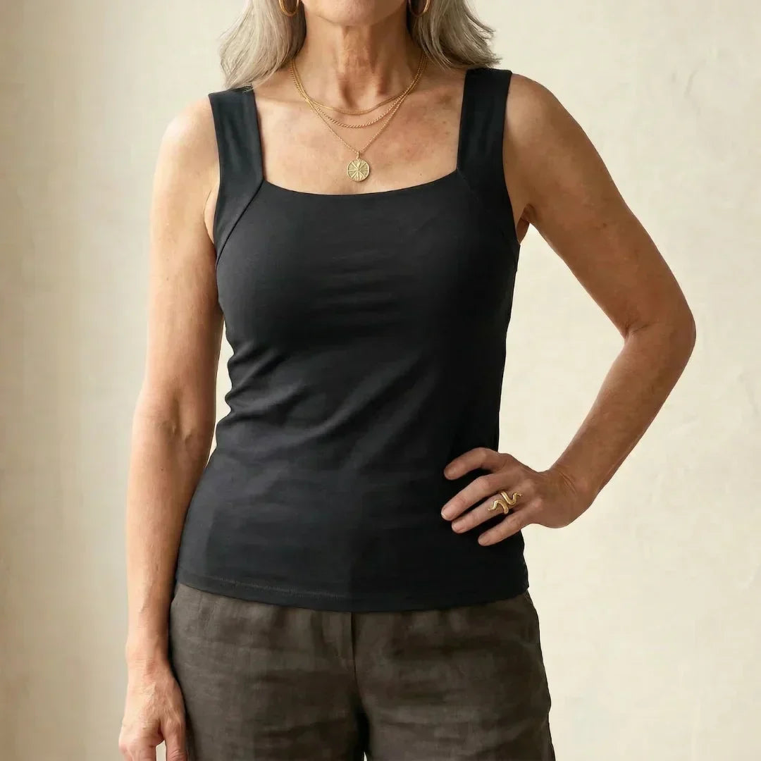 Roxanne | Built In Comfort Bra Tanktop – Black | The Bellemont Sisters Australia