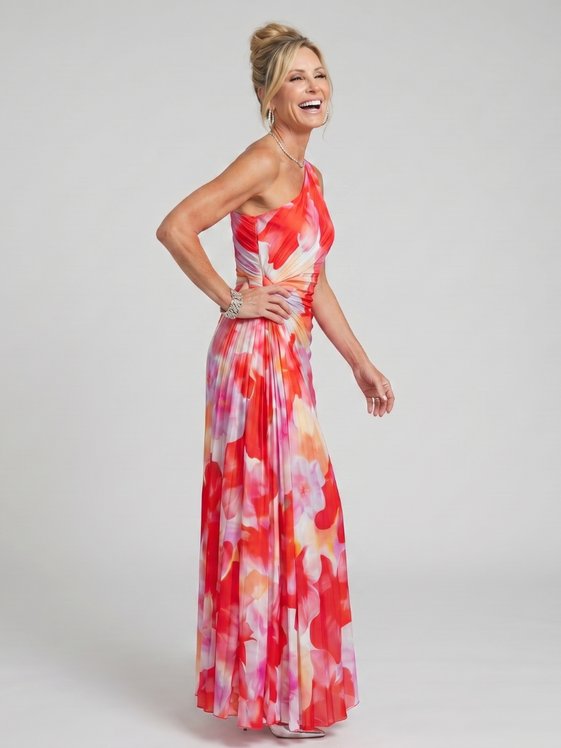 Taya | One Shoulder Pleated Bodice Midi Dress | The Bellemont Sisters Australia