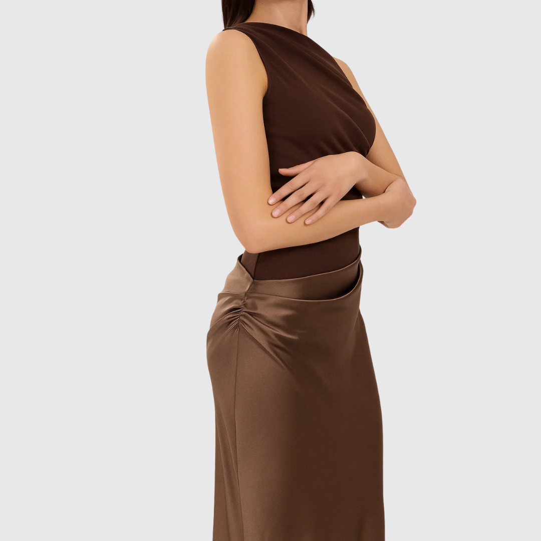 Elara | Satin Asymmetric Evening Gown | The Bellemont Sisters Australia