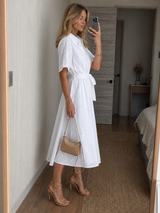 Eden | Short Sleeve Button Front Waist Tie Midi Dress | The Bellemont Sisters Australia