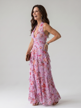 Nori™ Halter Neck Ruched Bodice Floral Maxi Dress | The Bellemont Sisters Australia