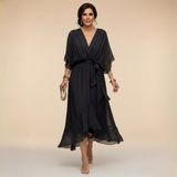 Sarah | Chiffon V-Neck Dress – Black | The Bellemont Sisters Australia