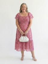 Odette | Off Shoulder Floral Smocked Midi Dress | The Bellemont Sisters Australia