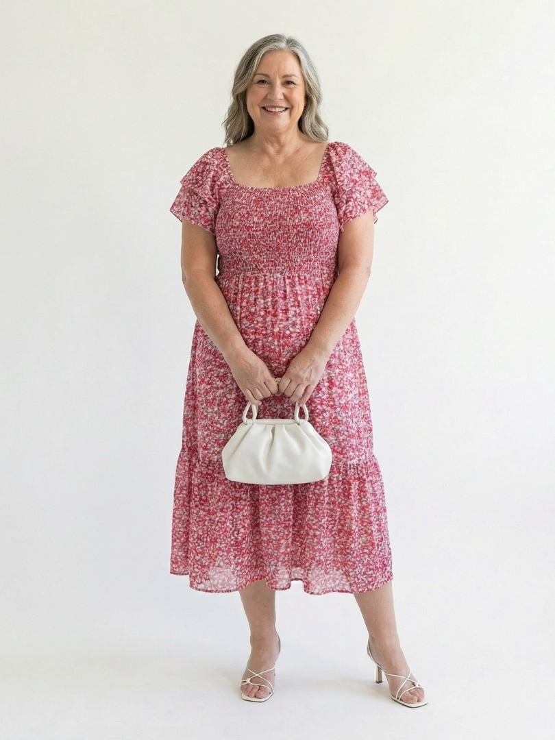 Odette | Off Shoulder Floral Smocked Midi Dress | The Bellemont Sisters Australia