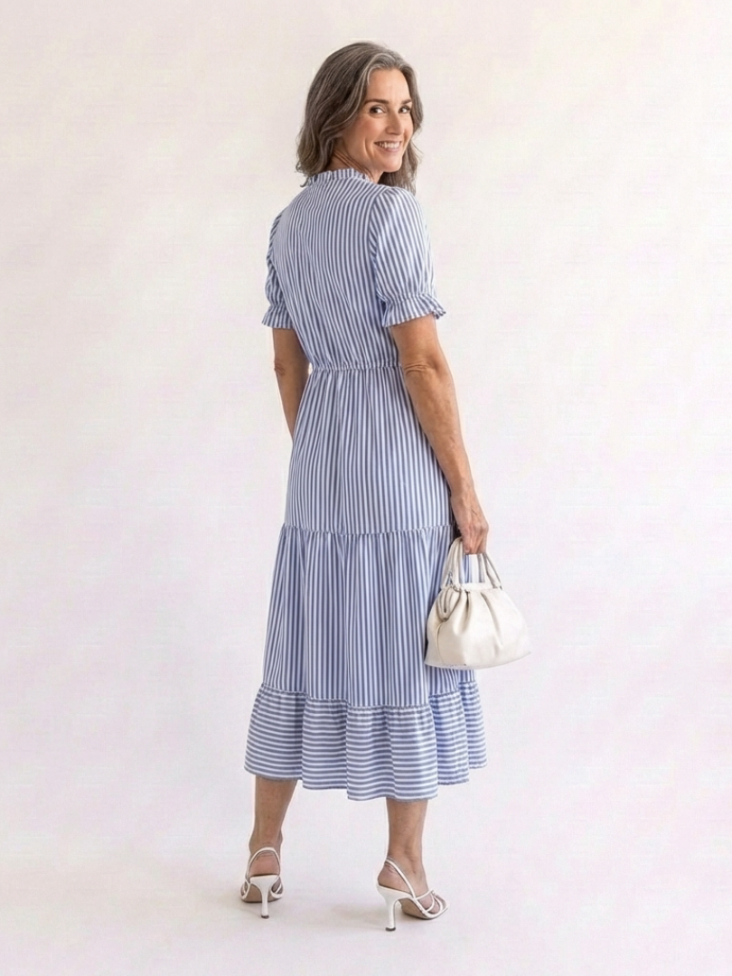 Dakota | Short Sleeve Striped Tiered Midi Dress | The Bellemont Sisters Australia