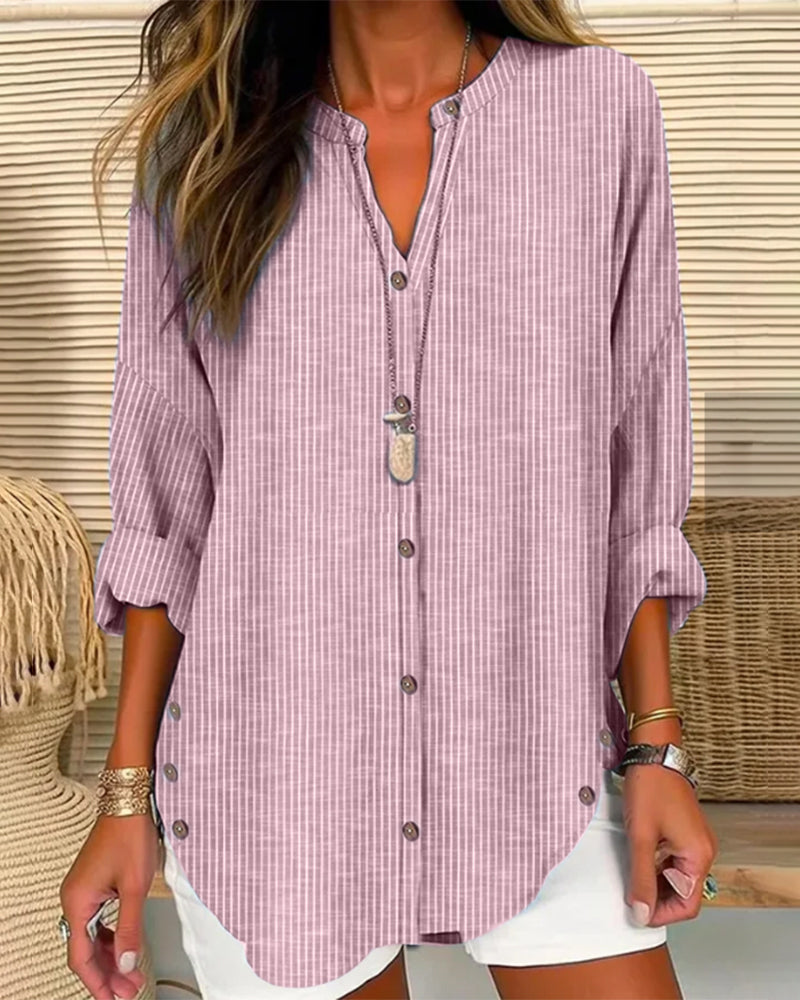 Isabella | Women’s Relaed Striped Button Blouse – Light Pink | The Bellemont Sisters Australia