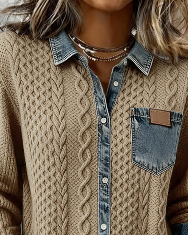 Long-Sleeve Shirt with Denim Patchwork | The Bellemont Sisters Australia