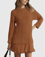 Eira | Classic Sweater Dress – Caramel Brown | The Bellemont Sisters Australia