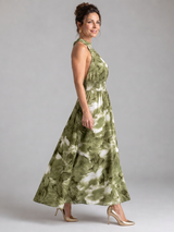 Olivia | Gathered Waist Abstract Print Midi Dress | The Bellemont Sisters Australia