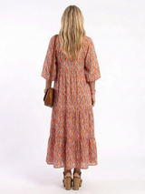 Amara | Geometric Print V Neck Tiered Midi Dress | The Bellemont Sisters Australia