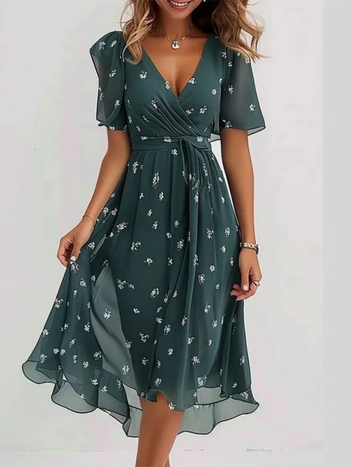 Matilda | Summer Dress With Belly Cover – Green | The Bellemont Sisters Australia