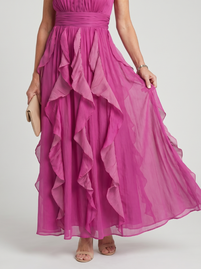 Orea | High Neck Gathered Ruffle Layers Maxi Dress | The Bellemont Sisters Australia