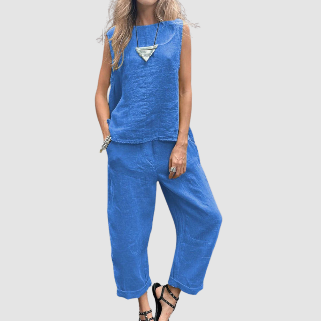 Suzette™ Lightweight Two-Piece Summer Set – Blue | The Bellemont Sisters Australia
