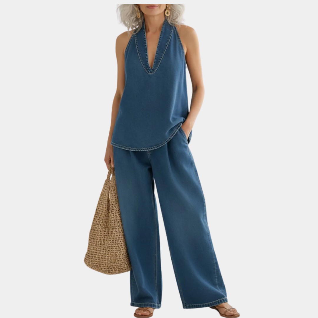 Saylor - Vintage Washed Soft Denim-Look Two-Piece Set | The Bellemont Sisters Australia