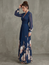 Ziva | Pleated Sheer Sleeves Maxi Dress | The Bellemont Sisters Australia