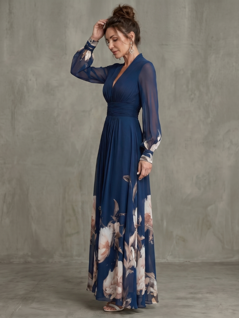 Ziva | Pleated Sheer Sleeves Maxi Dress | The Bellemont Sisters Australia