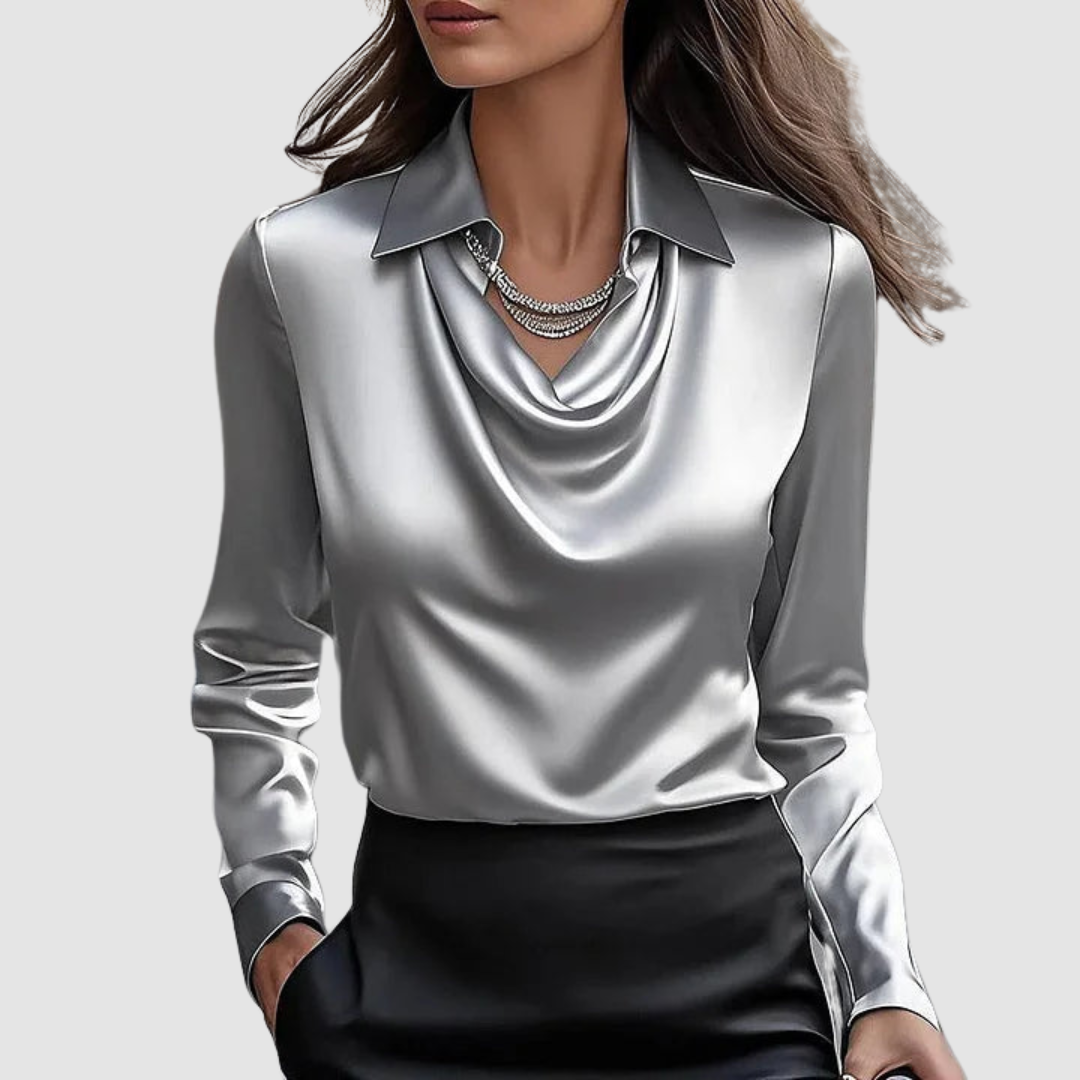 Celestine™ Elegant Satin Blouse – Gray | The Bellemont Sisters Australia