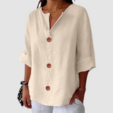 Leah™ Casual Linen Blouse – Beige | The Bellemont Sisters Australia